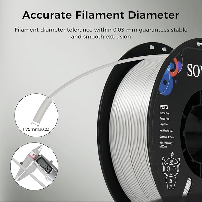 Sovol 3D Printer PETG Filament 1.75mm 1KG (2.2lbs), High Precision, Strong Toughness, Wiring Tightness, Dimensional Accuracy +/- 0.03 mm, 3D Printing PETG Filaments, Gray - Image 6