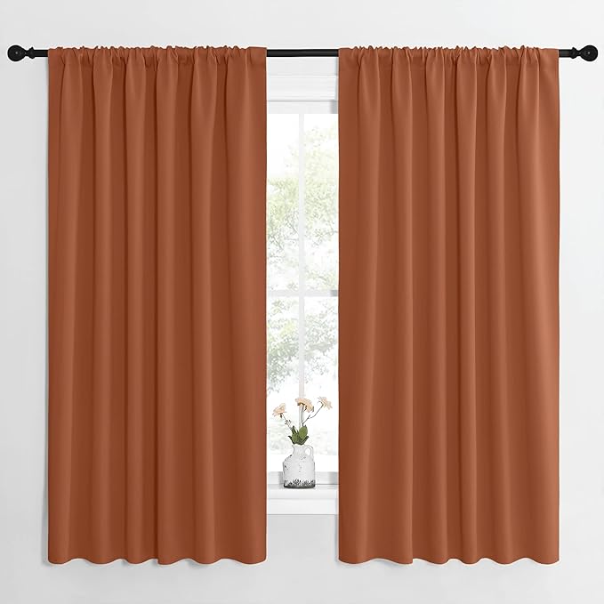 NICETOWN Blackout Curtains and Drapes - Thermal Insulated Solid Rod Pocket Blackout Draperies/Panels for Living Room, Bedroom (Burnt Orange, 1 Pair, 62 by 63 inches) by NICETOWN