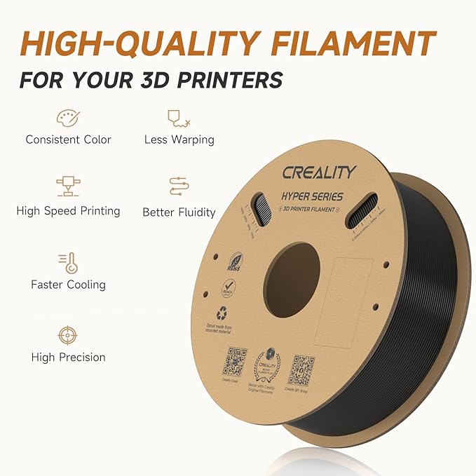 Official CREALITY Hyper PLA Filament 1.75mm Black 2KG, 30-600mm/s High Speed PLA 3D Printer Filament, 2 Pack 1kg Spool(2.2lbs) PLA, Dimensional Accuracy +/-0.02mm, Fit Most FDM 3D Printer - Image 8