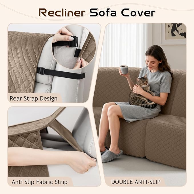 Arfntevss Waterproof Recliner Sectional Couch Covers for Reclining Sectional L Shape Sofa Cover Non Slip Washable Recliner L Shaped Slipcover Dog Additional Seat Protector (1 Seat Cover, Light Brown) - Image 4