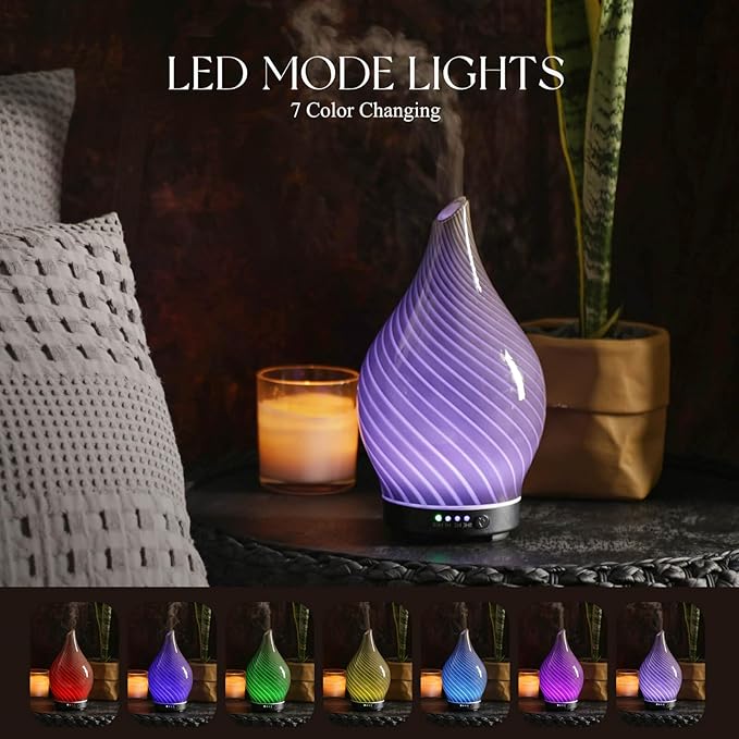 Porseme 150ml Essential Oil Diffuser Glass Color Changing Aroma Air Diffusers Aromatherapy Ultrasonic Cool Mist Humidifier 6 Running Hours Waterless Auto-Off for Sleeping Yoga Office Spa (Pure Grey) - Image 2