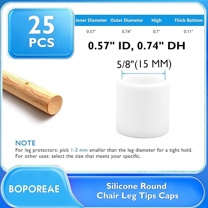 25 Pcs 5/8"(15 mm) Round Chair Leg Tips Caps, Silicone Rubber Furniture Leg Floor Protectors, Reduce Noise Folding Metal Chair Leg Cap Replacement for Bar Stool Leg Patio Indoor, White - Image 9