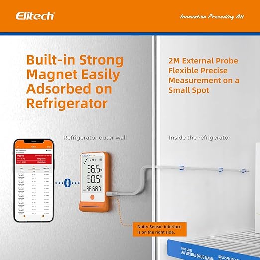 Elitech 5Pack Bluetooth Ultra Low Digital Temperature Data Logger for Refrigerator Shadow Data 100000 PointsExport PDF/CSV Report, Pharmacy Vaccine DDL Calibration Certificate, MAX MIN AVR GSP-6-TLE - Image 5