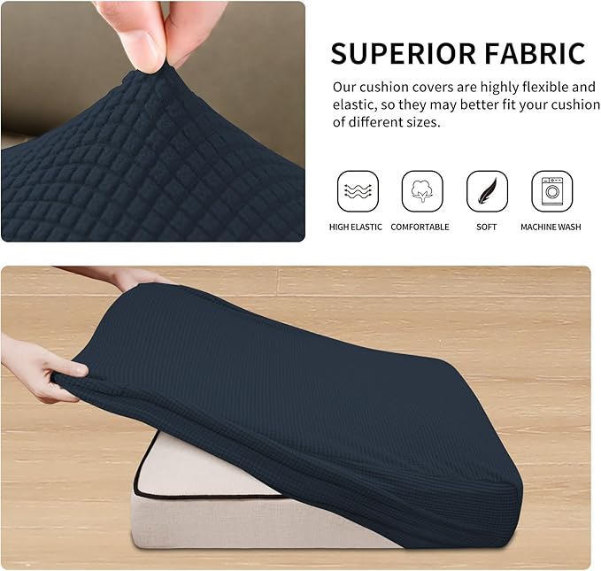 Easy-Going Stretch 4 Pieces Couch Cushion Covers for Sectional Sofa Left/Right L Shape Chaise Lounge Sofa Seat slipcover Anti-Slip Sofa Cover Soft (3 Seater + 1 Chaise, Dark Blue) - Image 4