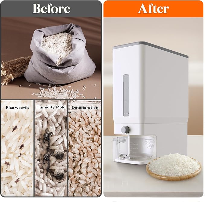 Lifewit Rice Dispenser 25 Lbs(11.3kg), Rice Storage Container Sealed Moisture Proof with Measuring Cup for Kitchen Pantry Household, BPA-Free, 1 Pack White - Image 5