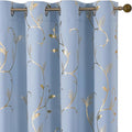 BUHUA Blackout Curtains Gold Foil Print Flower Vine Grommet Drapes, Room Darkening Thermal Insulated Curtains, Noise Reducing Curtain for Bedroom, Blue, 52Wx63L, 2 Panels by BUHUA