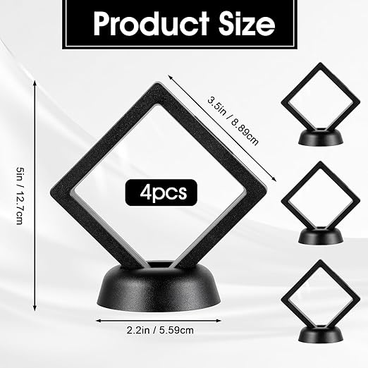 4PCS Quarter Display Case,Floating Display Case with Stand Black Plastic Square, Transparent 3D Floatings Frame, for Securing Keepsakes Jewelry Challenge Coin Medal Antique - Image 2