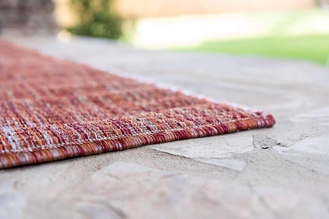 Unique Loom Collection Casual Transitional Solid Heathered Indoor/Outdoor Flatweave Area Rug (4' 1" x 6' 1" Rectangle, Rust Red/Beige) - Image 4