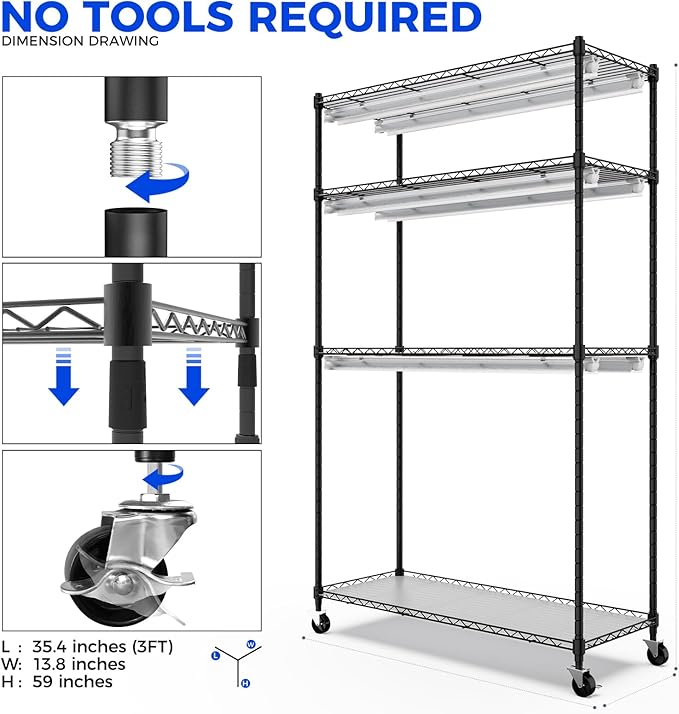 Barrina CX5 Plant Stand with Grow Lights for Indoor Plants, 4-Tier Plant Shelf with T8 3FT 180W Full Spectrum Grow Light for Seed Starting, Succulent, Timer Socket, Greenhouse, 35.4"x13.8"x59" - Image 7