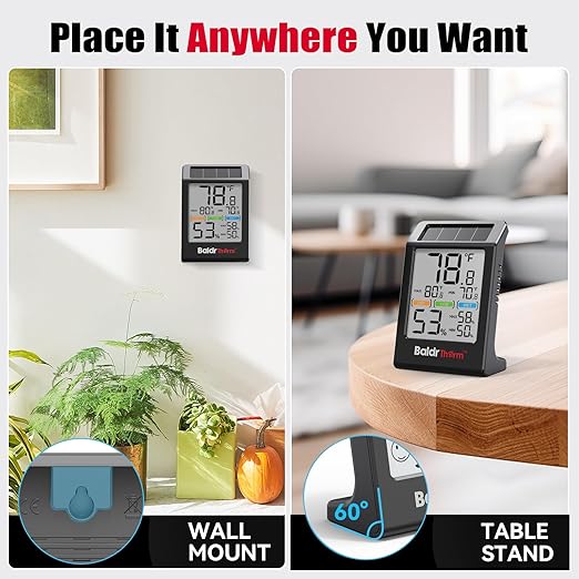 BaldrTherm Room Thermometer Indoor Humidity Meter Solar Powered with Max/Min Memory & Comfort Indicator - 3.2" Large Display for Home, Black, 2Pack - Image 8