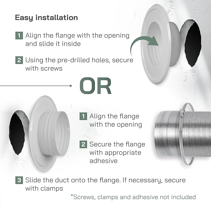 Vent Systems 4" Inch White Duct Connector Flange Plate – Galvanized Steel Straight HVAC Fitting for Cooling, Heating, Airflow, Ventilation System - Wall, Ceiling, Pipe Mount - Indoor Outdoor Use - Image 4