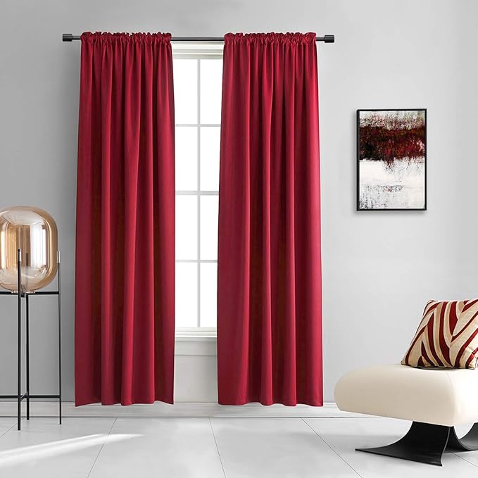 DONREN 84 inche Length Curtain Panels - Light Reducing Thermal Insulated Solid Blackout Curtains/Panels/Drapes for Living Room (Set of 2, 60 inches by 84 Inch, Red) by DONREN