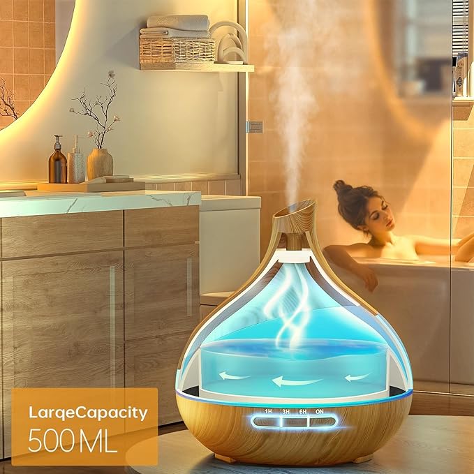 500ML Essential Oil Diffuser: Aroma Diffuser with Remote Control for Hotel Spa Yoga Room - Humidifiers for Bedroom with 14 Colors LED Night Light for Kids/Women Home Relaxation - Image 2