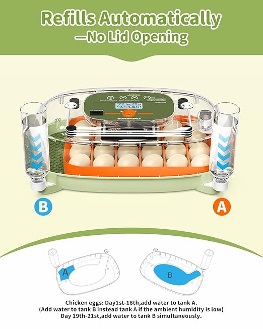 Egg Incubator for 24 Chicken Eggs with Automatic Turner, Digital Temperature Control & Humidity Display, Candler, Poultry Hatcher for Chicken, Duck, Quail, Birds (Green) - Image 5