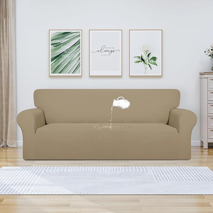 PureFit 100% Dual Waterproof Couch Cover Slipcovers for Couches and Sofas - Stretch Non Slip Fleece Sofa Covers Washable, Leakproof Furniture Protector for Kids, Pets, Dog (Sofa, Natural) - Image 2