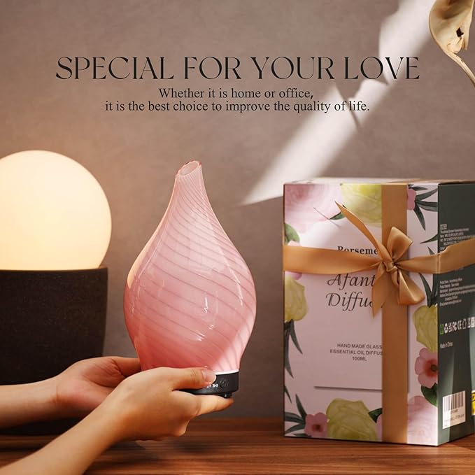 Porseme 150ml Essential Oil Diffuser Glass Color Changing Aroma Air Diffusers Aromatherapy Ultrasonic Cool Mist Humidifier 6 Running Hours Waterless Auto-Off for Sleeping Yoga Office Spa (Pure Pink) - Image 6