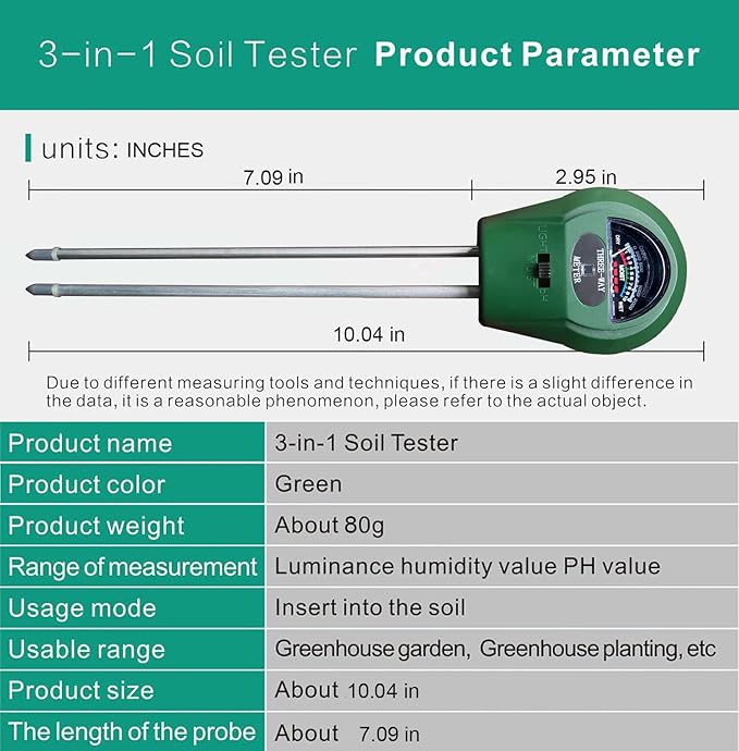 3-in-1 Soil Tester. Soil pH Meter + Moisture Meter +Light Tool for Garden Farm Lawn houseplants Indoor & Outdoor (No Battery Needed) Test Kit for Garde (3 in 1 New) - Image 7