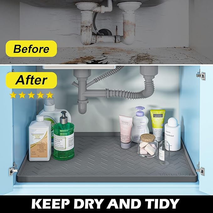 TigeJoy 28" x 22" Under Sink Mats for Kitchen Waterproof, Leak-Proof Silicone Mat Sink Protector and Cabinet Liner, Kitchen Essentials Organizer and Storage, Boot or Shoe Tray, Pet Feeding Mat - Image 4
