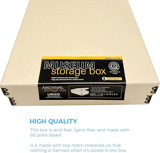 Lineco Museum Archival Storage Box, 11.75x14.75x3 in. Drop Front Design. Acid-Free with Metal Edge. Organize Photos, Pictures, Prints, Documents, Crafts, DIY. Tan, 1 Pack - Image 5