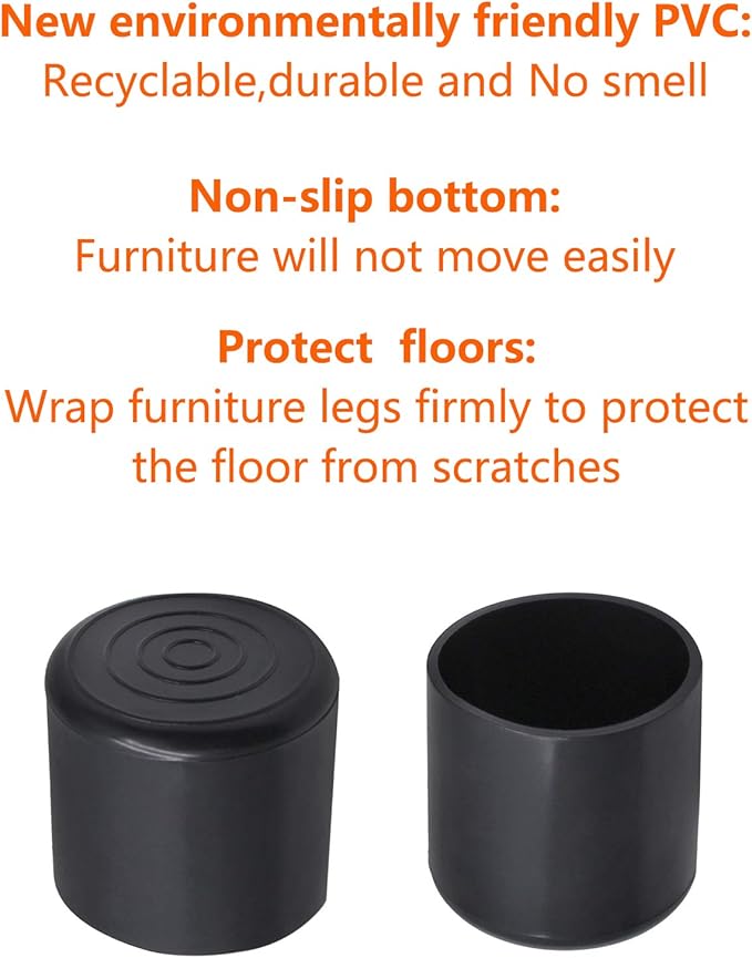 20Pcs Round Rubber Furniture Leg Caps 1"/25mm Vinyl Flexible Chair Leg Floor Protectors/Covers Plastic End Caps for Patio/Indoor Furniture Leg Caps Railing (Black) - Image 4