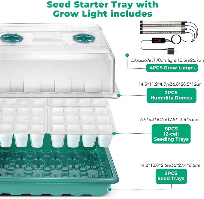 Seed Starter Tray with Grow Light, 96-Cell Seed Starter Kit, Seedling Starter Trays with Humidity Domes, Automatic Timer, Adjustable Light Indoor Gardening Plant Germination Trays - Image 6