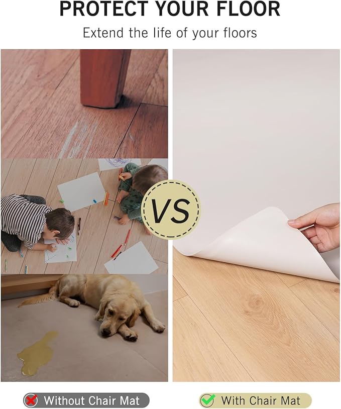 Soft Plastic Floor Mat for Under Dining Table, 5'×7' Beige Waterproof Vinyl Area Rug for Living Room, Non-Slip Multi-Pupose Floor Cover Protector for High Traffic Areas - Image 2
