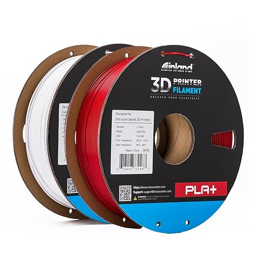 INLAND Micro Center PLA+ 3D Printing Filament 1.75mm - PLA Pro Dimensional Accuracy +/- 0.03 mm - 1kg Cardboard Spool (2.2 lbs) (2 Pack White & True Red, 1.75mm) by INLAND