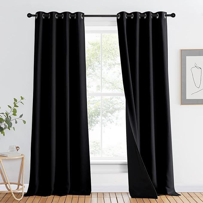 NICETOWN Cold Blocking Curtains, High-End Thermal Full Blackout Curtain 90 inches Long for Dining Room, Soundproof Window Treatment Drape for Hall Room, Black, 46 inches Wide Per Panel, 1 Panel by NICETOWN