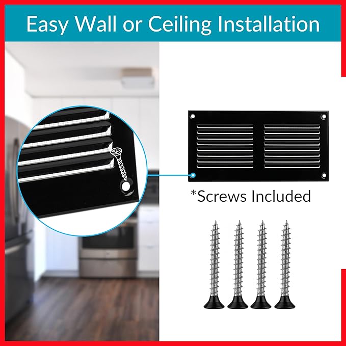 6x2 Vent Cover (Duct Opening) - Black HVAC Return Air Grille for Wall and Ceiling - Metal AC Vent Cover with Mesh - Rectangular Ventilation Register - External Dimensions: 7,87" W x 3.94" H - Image 4