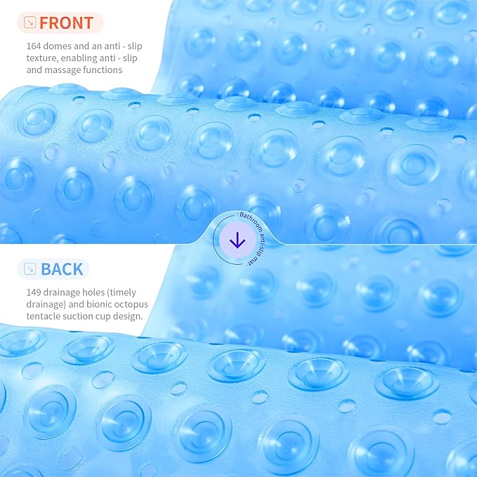 Anti-Slip Bathtub Shower mat, 20.8×20.8（Approximately 53×53cm） inch Soft Oversized Machine Washable Non-Slip Bathtub mat with Drainage Holes, Bathroom Floor Suction Cup.（1-Clear Blue） - Image 2