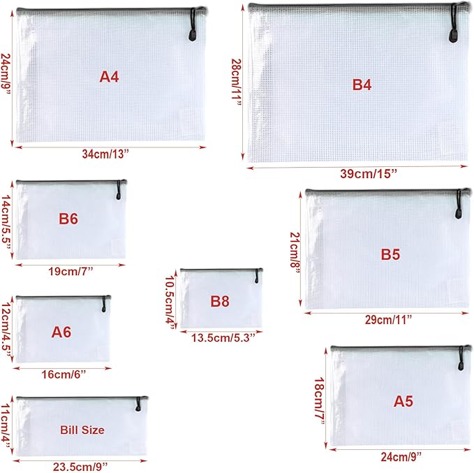 Oaimyy-B4(11.5"x 15"), Mesh Zipper Pouch Document Folders Bag Plastic Zip File Folders for School Office Supplies, Travel, Organizing Storage-Black,6 Pcs - Image 2