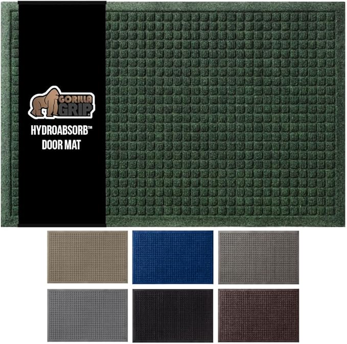 GORILLA GRIP Front Door Mat, 35x23, Indoor Outdoor Ultra Absorbent HydroAbsorb Doormat, Absorbs Up to 5.7 Cups of Water, Stain and Fade Resistant, Rubber Backing Doormats, Captures Dirt, Green by GorillaGrip