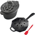 Dual-Layer Wood Stove Steamer/Humidifier + 6.5 Inch Octagon Cast Iron Skillet with Lid – Multi-Functional for Steaming, Frying, Baking & Stove by Unknown