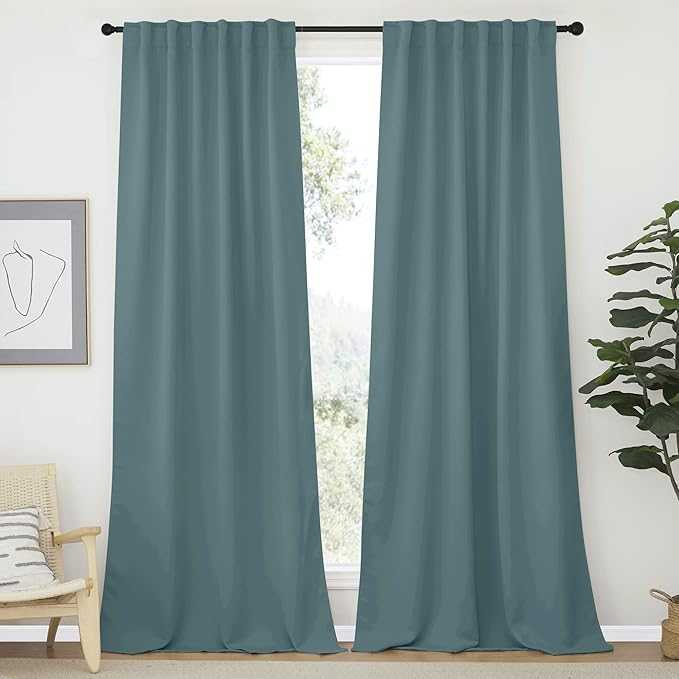 NICETOWN Bedroom Blackout Curtain Panels - (Greyish Blue Color) 52 x 120 inch, 2 PCs, Insulating Energy Saving Solid Rod Pocket Blackout Drapes for Hall, Villa by NICETOWN