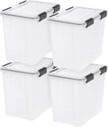 IRIS USA WeatherPro 32 Qt Storage Bins with Lids, 4 Pack, BPA-Free Plastic Gasket Box with Tight Latch and Seal, Stackable Nestable Tote Tub - Clear/Black by IRISUSA
