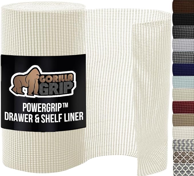 GORILLA GRIP powerGRIP Drawer Shelf and Cabinet Liner, Thick Strong Hold, Non-Adhesive Liners Protect Kitchen Cabinets and Cupboard, Bathroom Drawers, Easy Install, Breathable Mat, 24" x20' Snow White by GorillaGrip