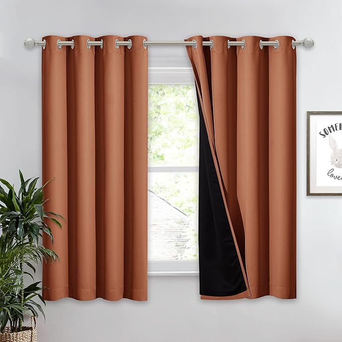 NICETOWN Burnt Orange 100% Blackout Lined Curtain, 2 Thick Layers Completely Blackout Window Treatment Thermal Insulated Drape for Kitchen/Bedroom (1 PC, 52 inches Width x 63 inches Length Each Panel) by NICETOWN