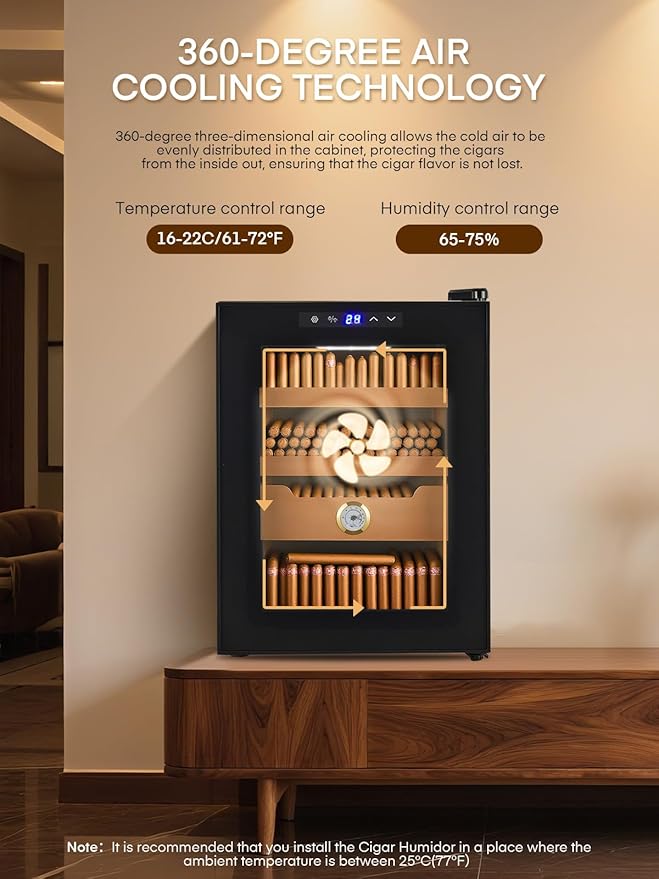 FOHERE Cigar Humidor Electric 33L with Temperature Control, Cigar Cooler with Humidity Control, Spanish Cedar Wood Shelves and Thermometer(280 Counts Capacity), Gift for Businees Partner - Image 4