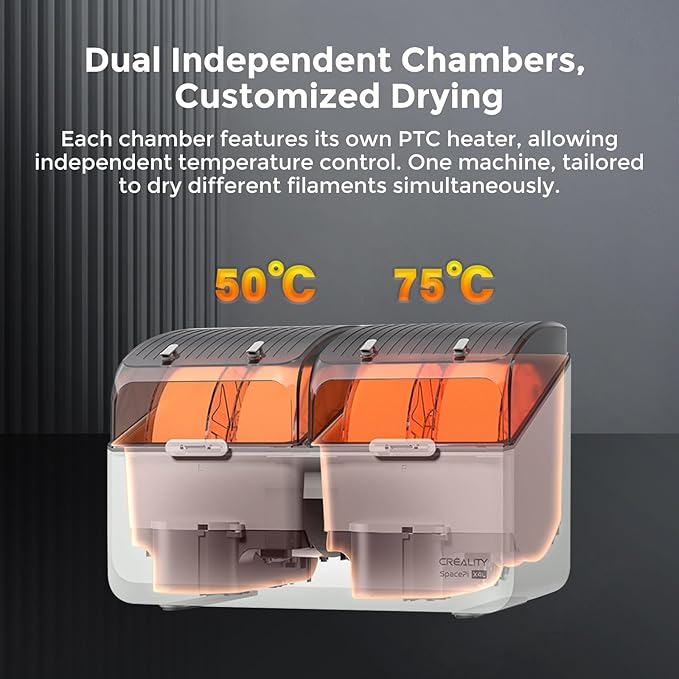 Creality Filament Dryer Box 4 Spools, Space Pi X4L Filament Storage Box, 200W PTC Heats Up to 75°C, Fast Drying Dual Heating Chambers, Moisture-Free Storage, for PLA, PETG, TPU, ABS - Image 5