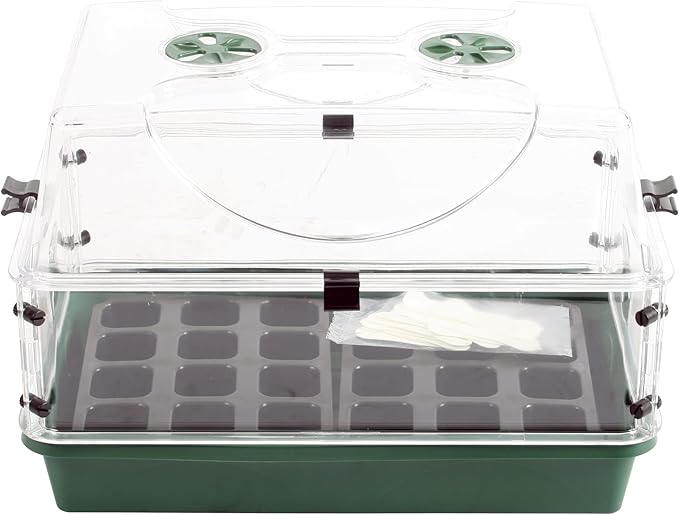 EarlyGrow Domed Propagator with 1 Height Extender, Seedling Trays, and Locking Clip Set, Green, Medium (97008) by EarlyGrow