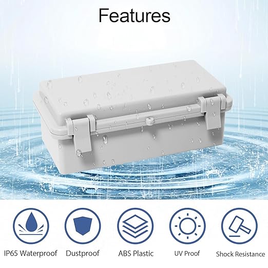 Junction Box ABS Plastic IP65 Waterproof Dustproof Universal Electrical Enclosure Hinged Shell Outdoor and Indoor Usage Project Box, 7.9"x 3.9"x 2.7"(200x100x70mm), Grey - Image 3