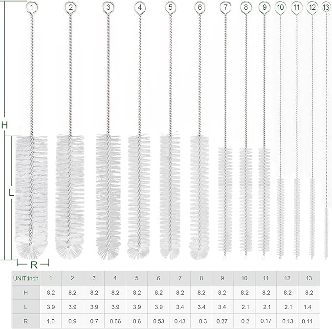 CiaraQ Bottle Cleaning Brushes, 8 Inch Nylon Tube Brush Set, Cleaner for Narrow Neck Bottles Cups with Hook, Set of 13pcs, White - Image 3
