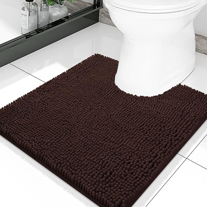 Smiry Luxury Chenille Toilet Rugs U-Shaped 20x20, Soft Absorbent Non-Slip Contour Bathroom Rugs for Toilet, Machine Washable Contoured Bath Mats, Brown by Smiry