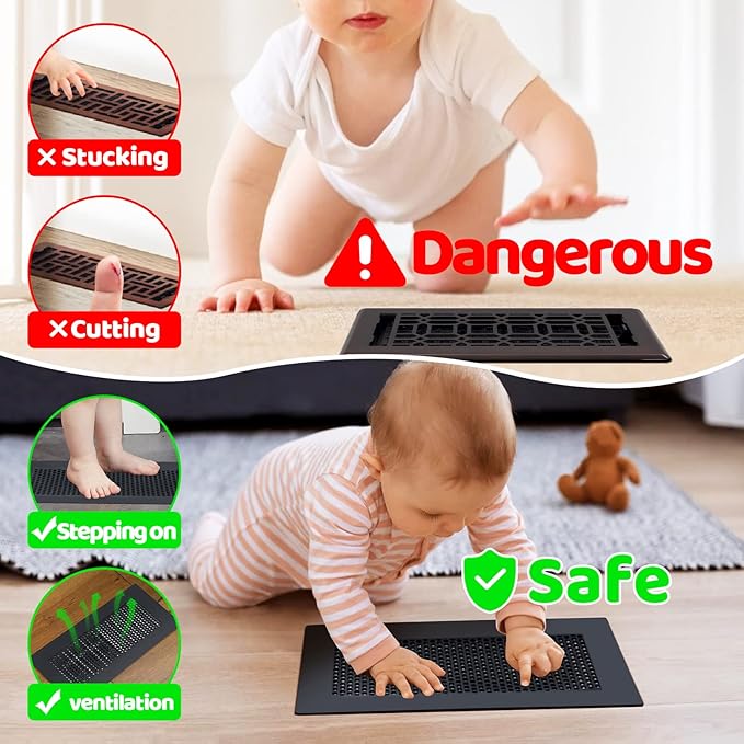 Orzbow Baby Proofing Soft Silicone Vent Cover for Home Wall/Ceiling/Floor Register,Child Proof Floor Air Vent Deflector Cover,Catches Debris Hair & Prevents Creepy Crawlies,Easy Install, Black - Image 2