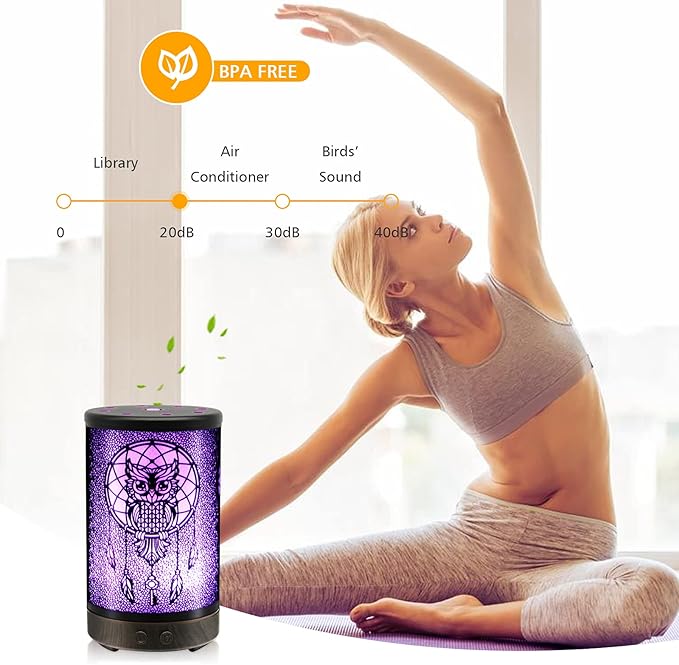Owl Essential Oil Diffuser, Daroma 100ml Metal Aromatherapy Ultrasonic Cool Mist Humidifier Air Scent Home Office Gift, 7 Colors Changed LED Mood Light, Waterless Auto-Off - Image 5