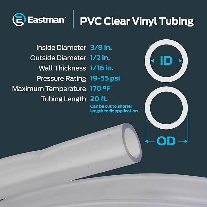 Eastman 3/8 Inch ID (1/2 Inch OD) PVC Clear Vinyl Tubing, 20 Foot Length, 98566 - Image 4