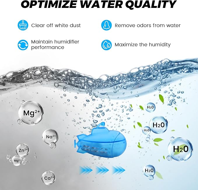 puxyblue  Upgraded 6-Pack Humidifier Tank Cleaner Blue Small Submarine Fit for Most Humidifiers and Fish Tanks, Purifies Water, Prevents Hard Water Build Up, Eliminates White Dust - Image 3