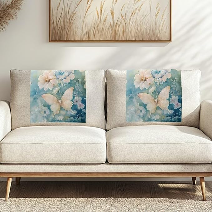 Butterfly Flower Headrest Cover Sofa Headrest Protective Covers Anti-Fade Couch Back Cover Washable Chair Headrest Protector Cover for Home & Office Furniture - Image 3