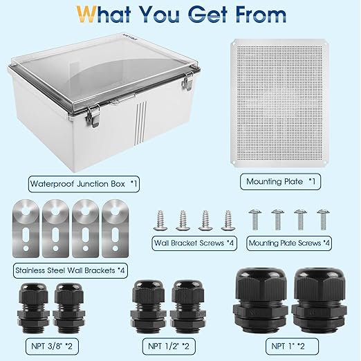 Waterproof Outdoor Project ABS Plastic Junction Box IP67 Weatherproof Dustproof Enclosure with Hinged Cover, Mounting Plate,Wall Brackets for Power Project (Clear,19.7"x15.7"x7.9") - Image 7