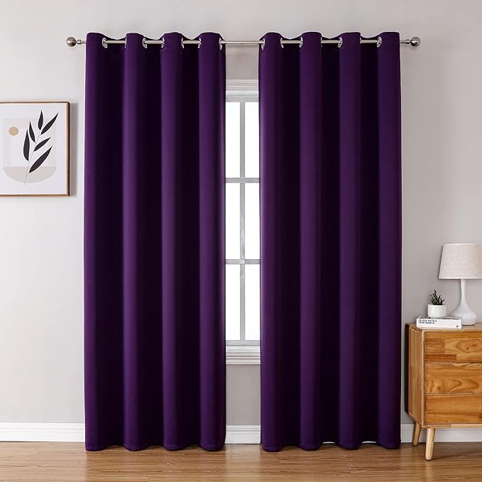ChrisDowa Grommet Blackout Curtains for Bedroom and Living Room - 2 Panels Set Thermal Insulated Room Darkening Curtains (Royal Purple, 52W x 84L) by ChrisDowa